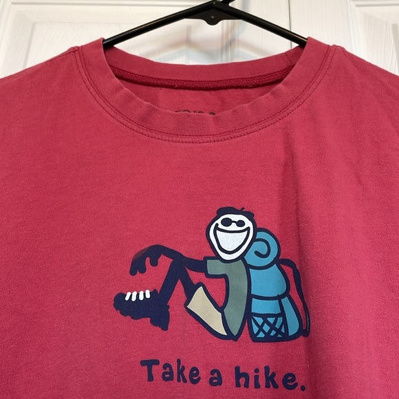 Life is Good sz M Red Graphic T-Shirt with “Take a Hike” man & backpack motif - Picture 7 of 8